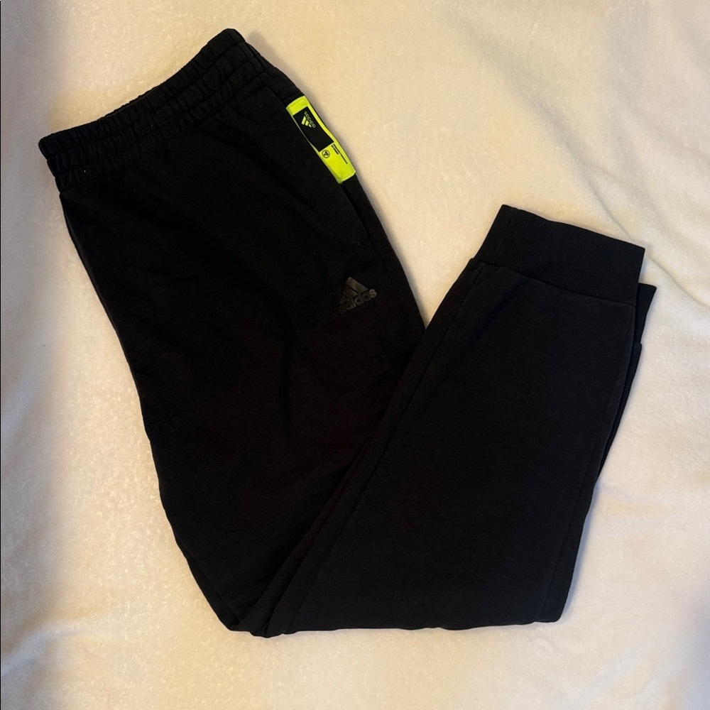Adidas Black Joggers with Neon Yellow Accent